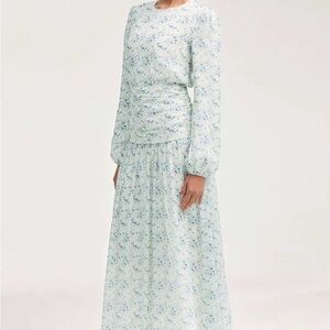 Floral Maxi Dress in Blue and White